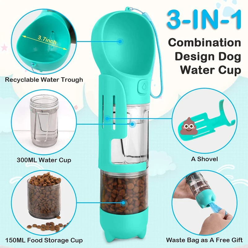 Benepaw Portable Dog Water Bottle Food Container Waste Bag Dispenser 3 In 1 Nontoxic Travel Drinking Pet Bottle Poop Shovel