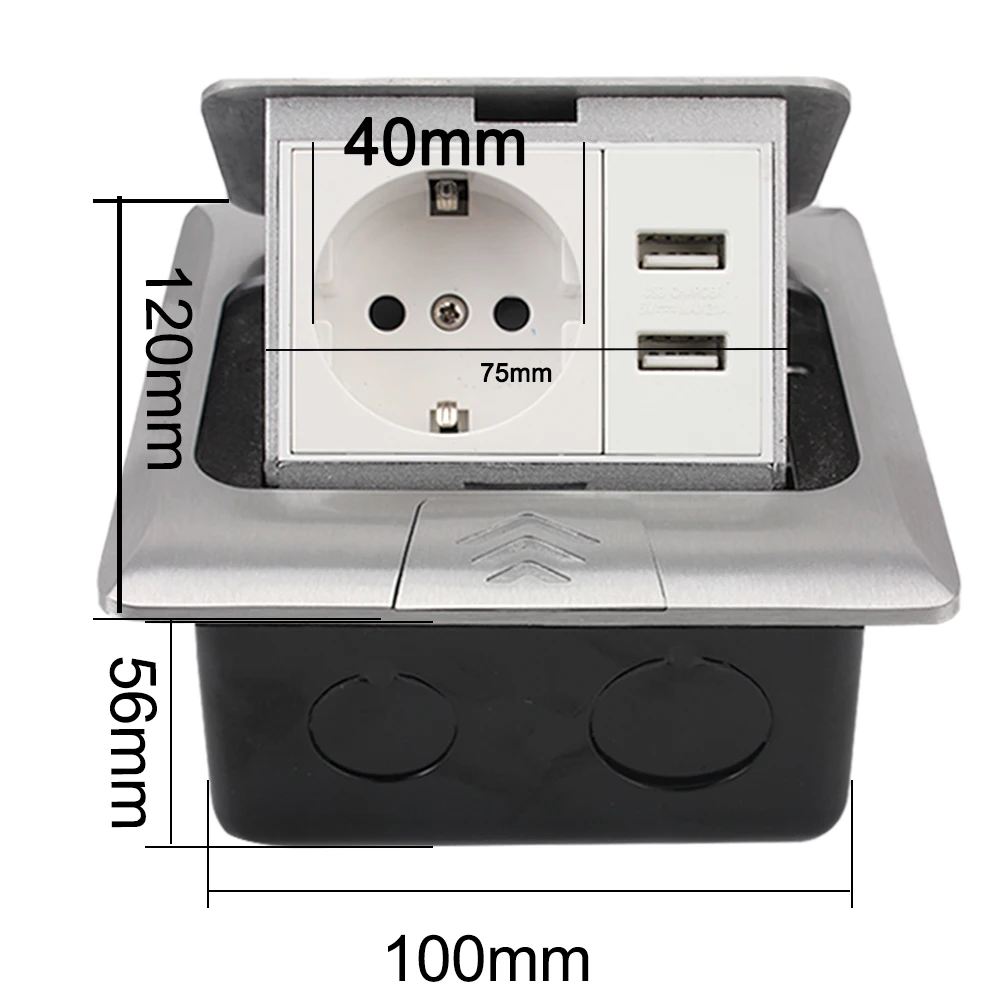 250V 16A Aluminum Alloy Box Waterproof 2 Way Power Outlet Europe Standard Socket USB RJ45 Internet Outlet Pop-Up Floor Socket