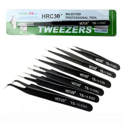 VETUS TS ESD Black Eyelashes Tweezers Anti-static Professional Volumn Eyelash Extension Eyebrow Stainless Steel Makeup Tweezer