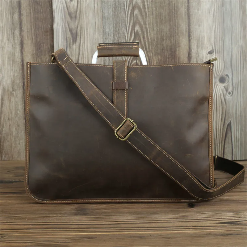 Nesitu High Quality Vintage Brown Black Genuine Leather A4 Office Men Briefcase Business Shoulder Messenger Bag Portfolio M1823