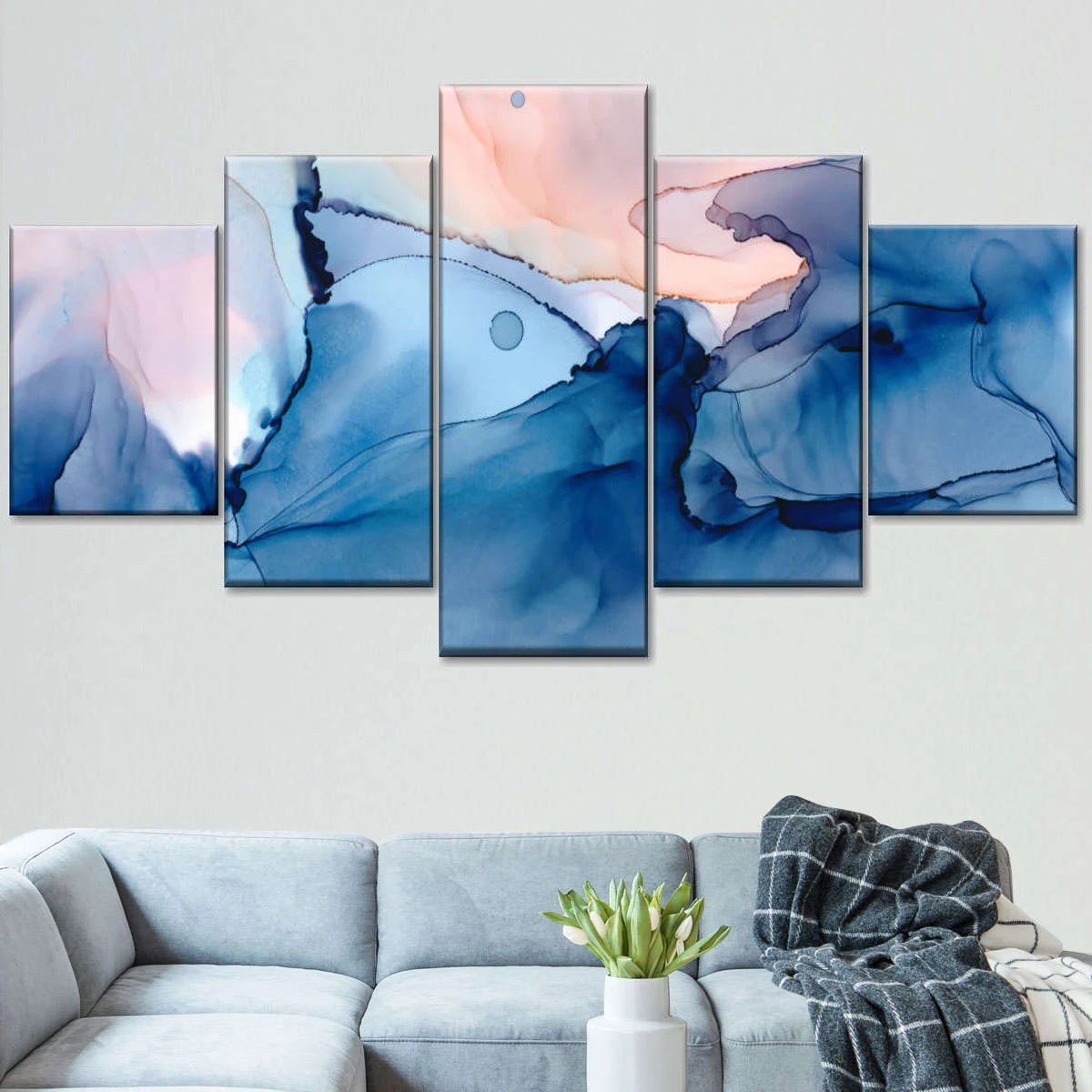 

5 Pieces Wall Art Canvas Painting Ocean Pink Watercolor Abstract Poster Home Decoration Pictures Modern Living Room Modular