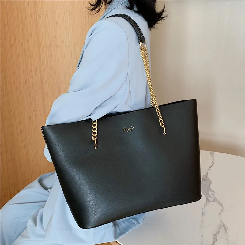 Fashion chain women Shoulder Bag large capacity Elegant  Luxury Ladies handbag pu leather big lady totes Designer bolsas black