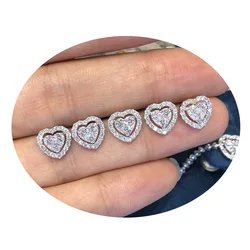 Huitan Simple Fashion Heart Shaped Stud Earrings for Women White Cubic Zirconia Romantic Female Earring Statement Jewelry Gift