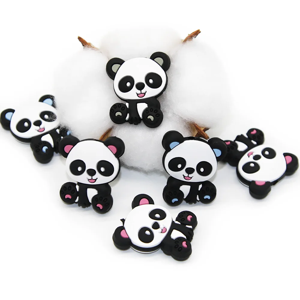 Cute-Idea 10PCs Silicone Mini Panda Beads Teething Chewable Food Grade Pacifier Chain Accessories DIY Teether Baby Product Pearl