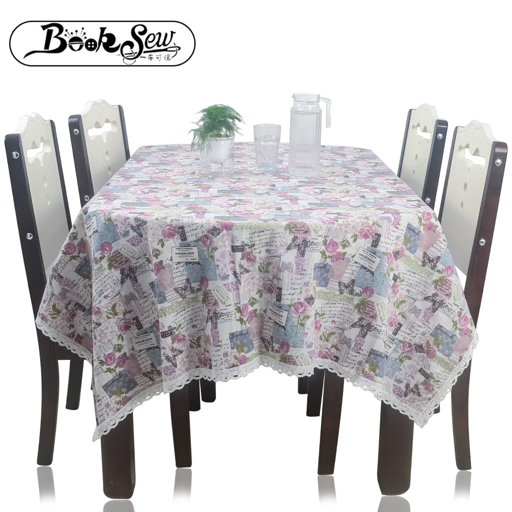 

Booksew Dining Lace Side Table Clothes Floral Butterfly Design Thick Linen Cotton Tablecloth Party Wedding Table Cover Mantel