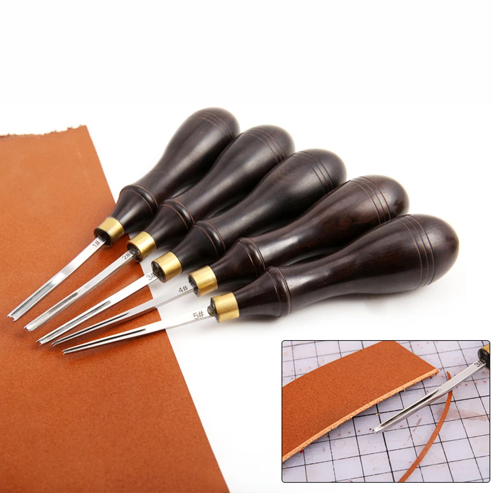 Leather Edge Cutter Beveller Beveling Skiving Knife Steel Sharper 0.6/0/7/1/3/1.8mm Ebony Handle Leather Craft Trimming Tool