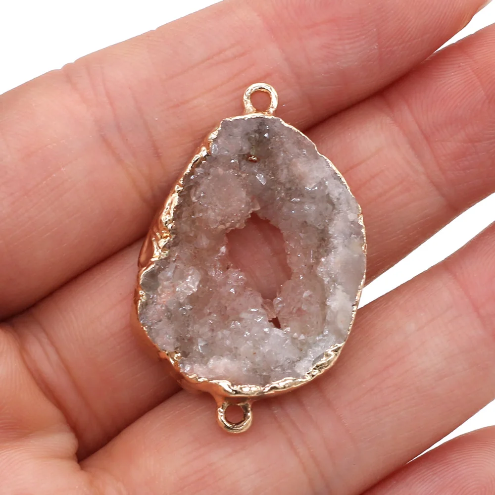 1pc Natural Druzy Pendants Gold Plated Double Hole Crystal Agates Connector for Women Jewelry Making Necklace Accessories