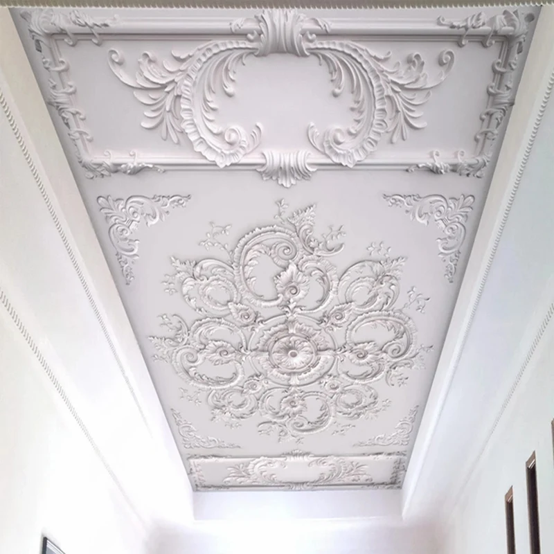 

Custom Photo Murals European 3D Relief Plaster Carving White Wallpaper for Wall Ceiling Bedroom Living Room Decoration Non-woven