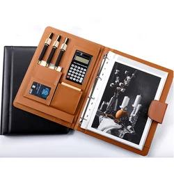 A4 High Quality PU Leather Document Folder With Buckle And Binder Clips 802grams