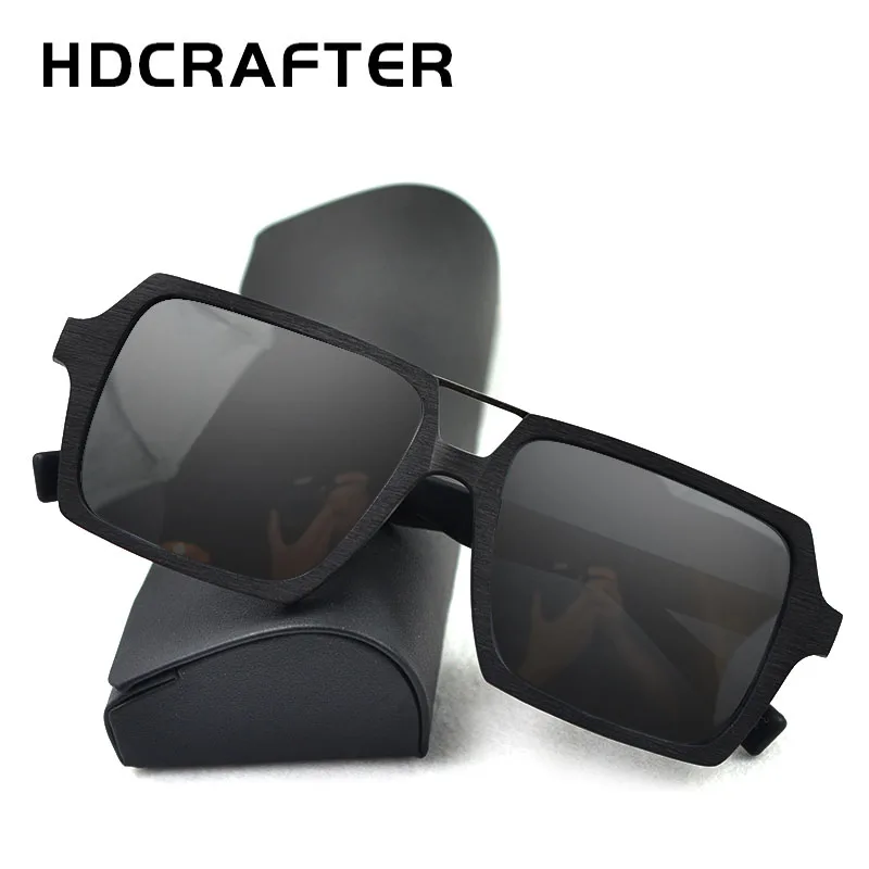 

HDCRAFTER Oversized Handmade luxury Sunglasses Men Polarized Vintage Wood Square Sunglasses High Quality With Glasses Case Box