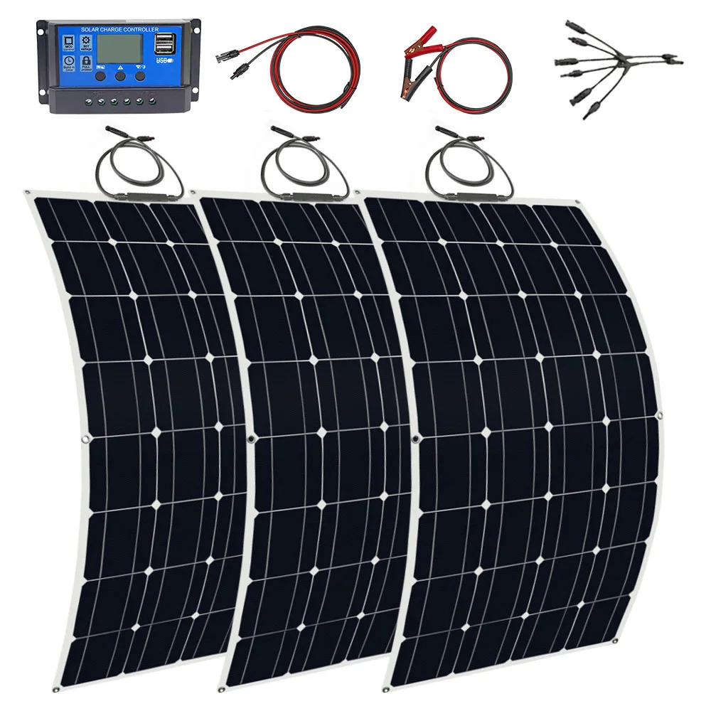 

300W Solar Panel Kit Complete 12V Monocrystalline 200W High Efficiency Lightweight Flexible Solar Panel 100W