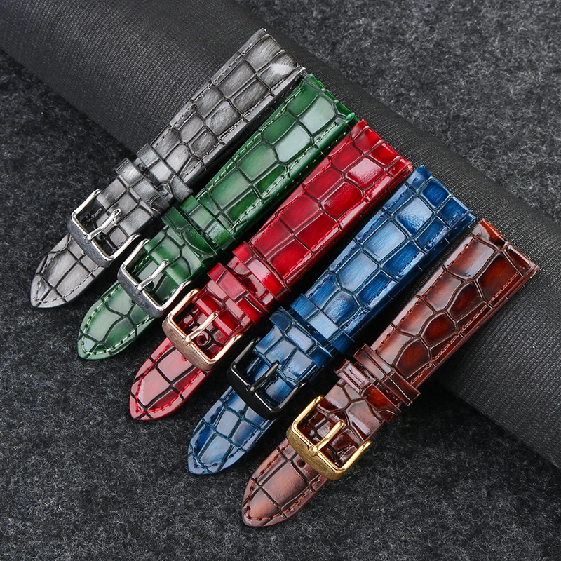 18mm 20mm 22mmMen's Fashion Genuine Leather Watchband Clear Personality Crocodile Texture Ttrap Bracelet Wrist Watchband  women