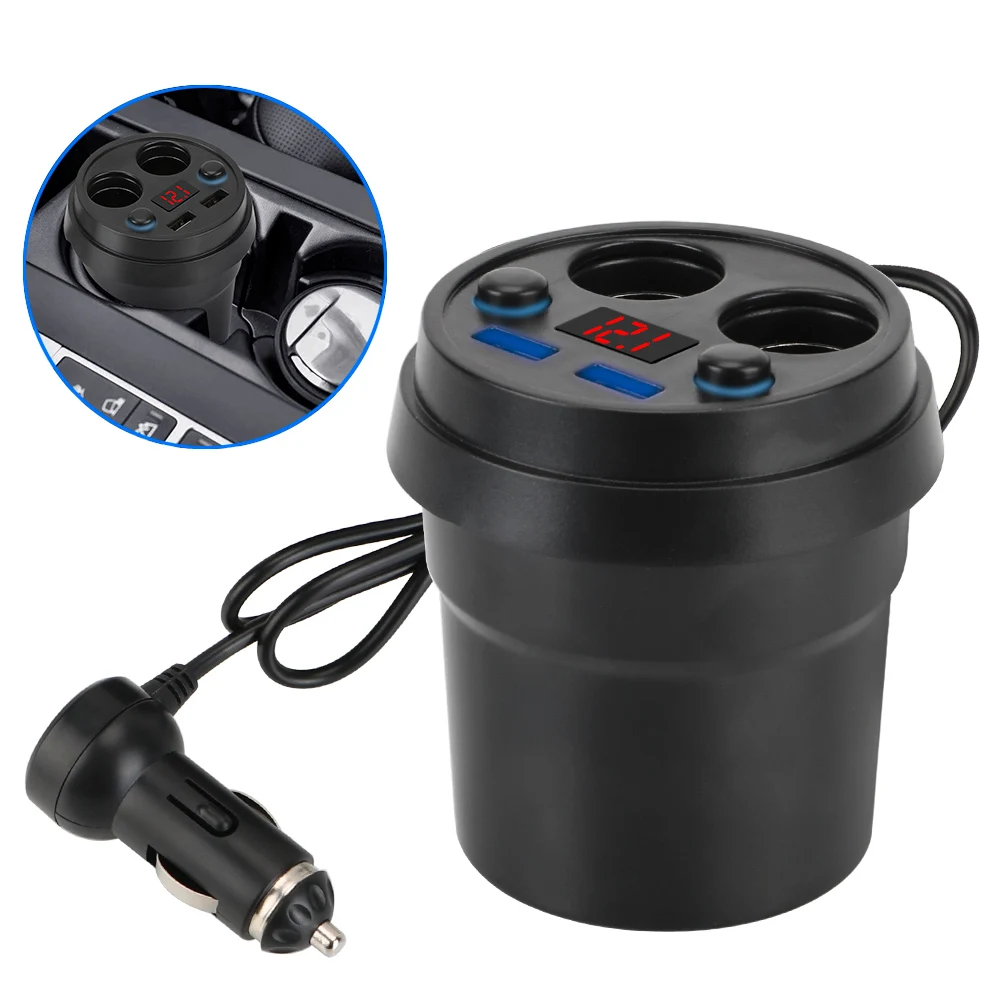 

DC 5V 3.1A Mobile Phone Chargers 2 USB With Voltage LED Display Cigarette Lighter Splitter Car Charger Cup Power Socket Adapter