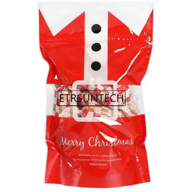 500pcs Christmas Candy Cookie Bag Nougat Stand Up Zipper Bags With Window Plastic Packaging For Tea Candy Baking