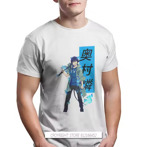Cool Fire Man's TShirt Blue Exorcist Rin Okumura Anime O-Neck Tops 100% Cotton T Shirt Humor Gift Idea