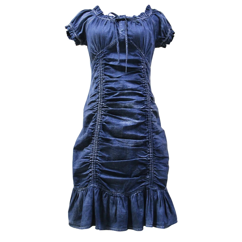 Vestito Delle Donne 2020 Yuzi. Può Boho New Denim Vestiti Donna O-Collo Manica Corta Ruffles Hem Abiti A82205 Vestido Feminino