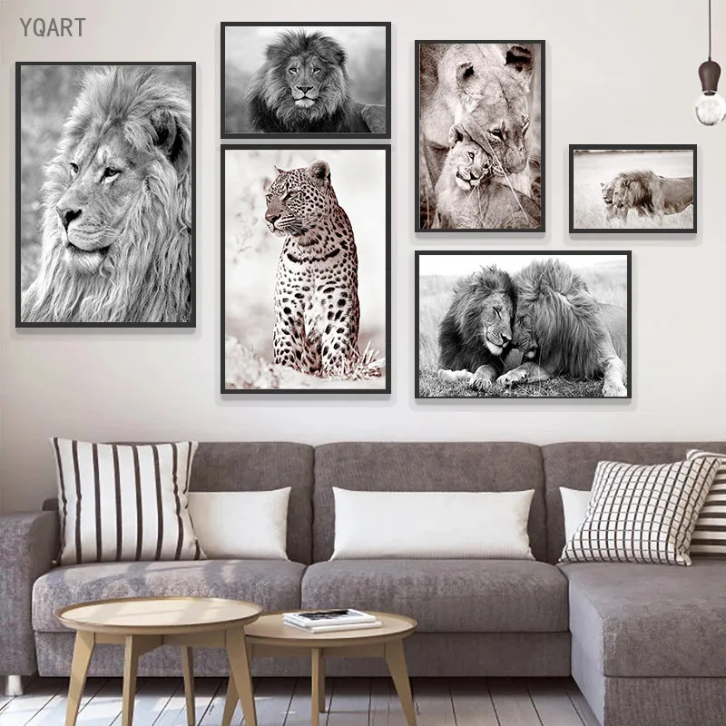 

African Savannah Lion Leopard Canvas Art Paintings Posters and Print Black and White Animals Art Wall Cuadros Picture Home Decor