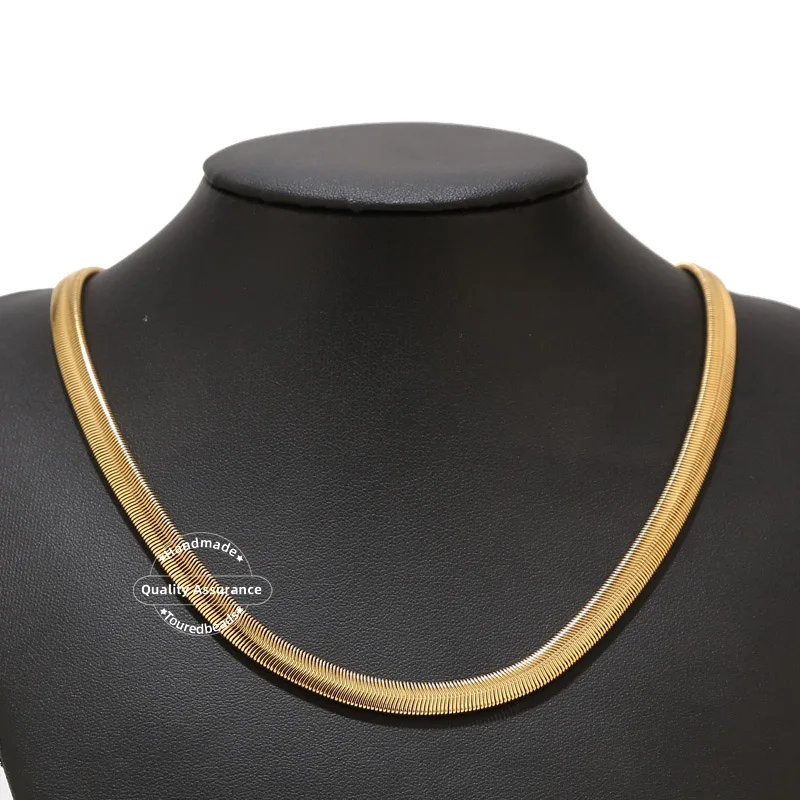 1pcs Stainless Steel Gold Snake Chain Choker necklace 6mm Flat Herringbone