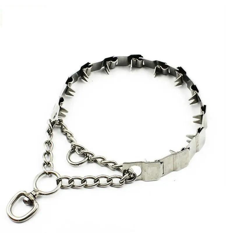 HQ DC02 30-60CM Adjustable Steel Polished Dog Training Chain Prong Collar Choke Chain Collar For Giant dogs