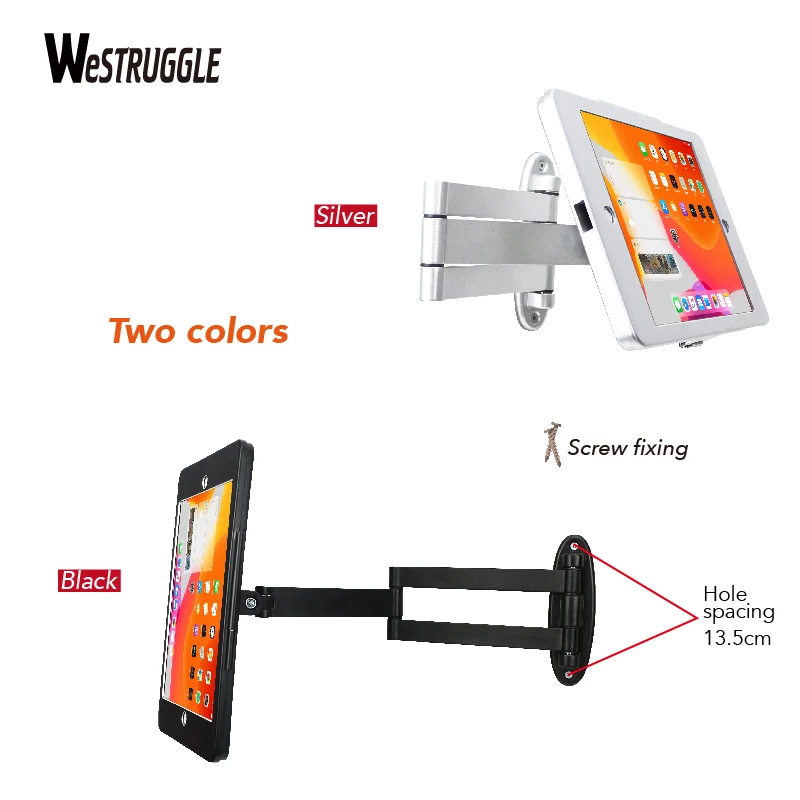 Suporte de parede para tablet com dobra para iPad de 10,2 polegadas (9a,8a,7a geração.), Estender braço giratório ajustável com trava e chave, Multi,