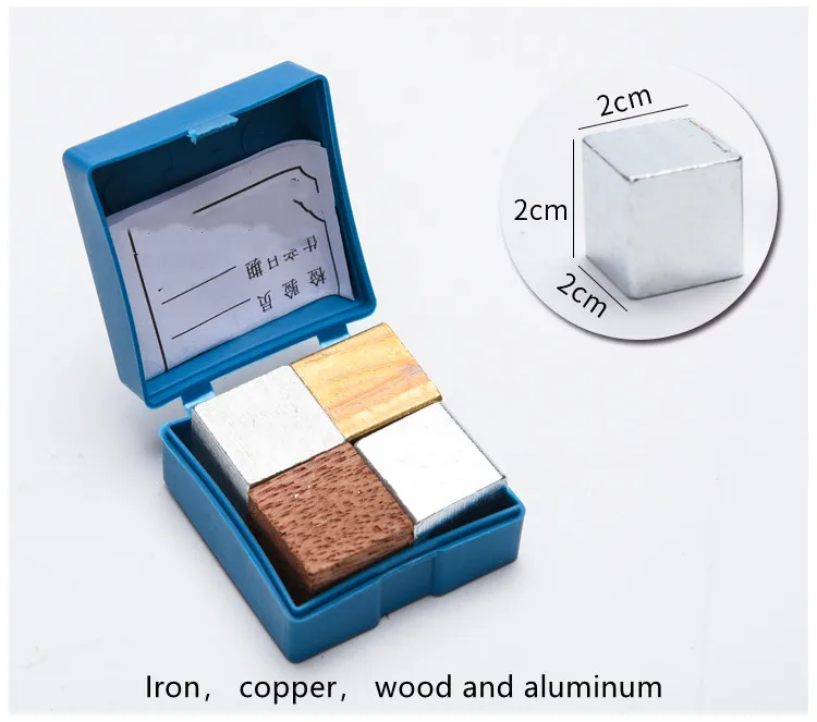 Cube cylinder  cuboid set Copper Iron Aluminum Wood Physics Same Volume and Different Density Teaching Experiment