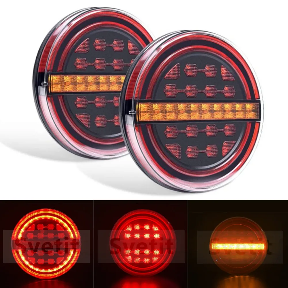 2Pcs Round Tail Light For Truck 12V 24V Boat Trailer Rear Light Cargo Car Taillight Back Headlights Brake Turn Signal Dynamic