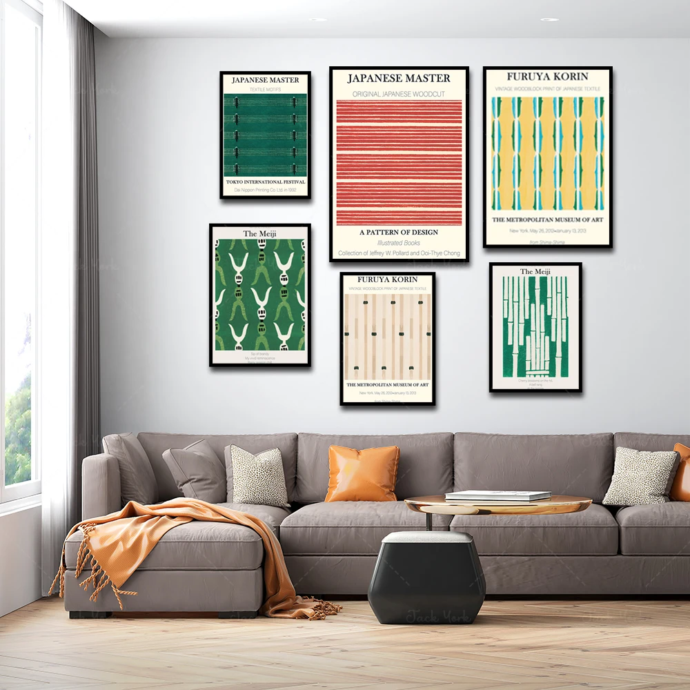 Japanese Furuya Korin Woodblock Print Poster Kimono Pattern Canvas Painting Vintage Minimalist Wall Art Picture Livingroom Decor