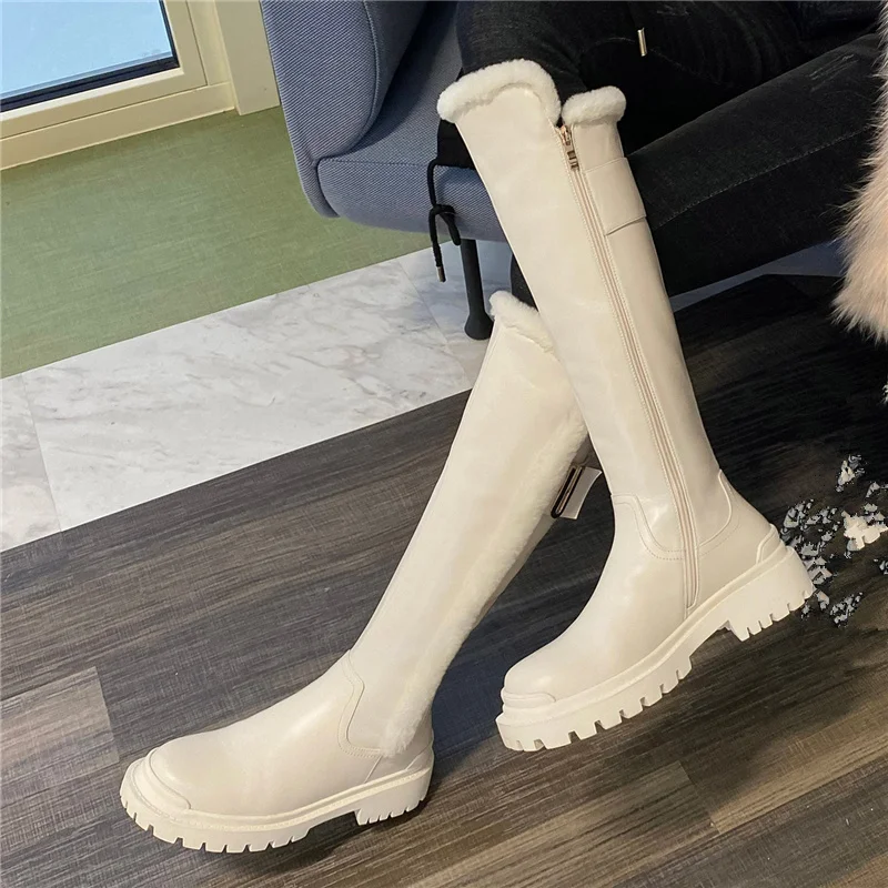 MORAZORA Size 34-42 New Wool Genuine Leather Boots Women Zipper Thick Fur Knee High Boots Ladies Warm Winter Snow Boots Fashion