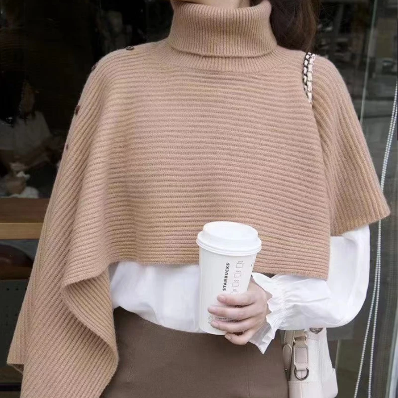 

Autumn Winter Knitted Sweater Pullover Women Shawl Cloak Tops Turtleneck Sweaters Elegant Warm Gentle Fashion Pull Femme 16061