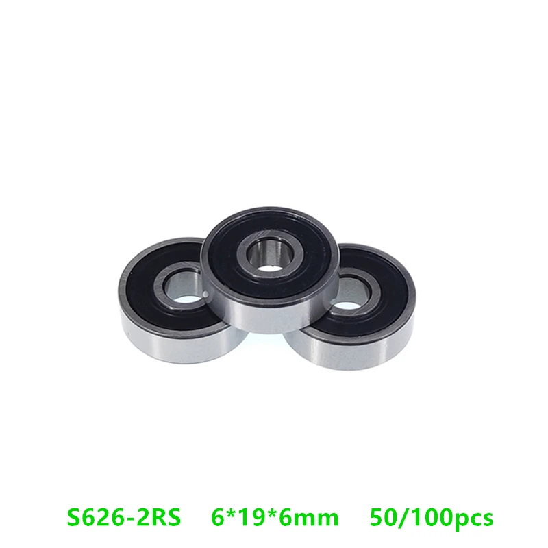 

50/100pcs ABEC-5 S626RS S626-2RS 6*19*6mm Stainless Steel ball bearing Miniature Deep Groove Ball bearing 6x19x6mm