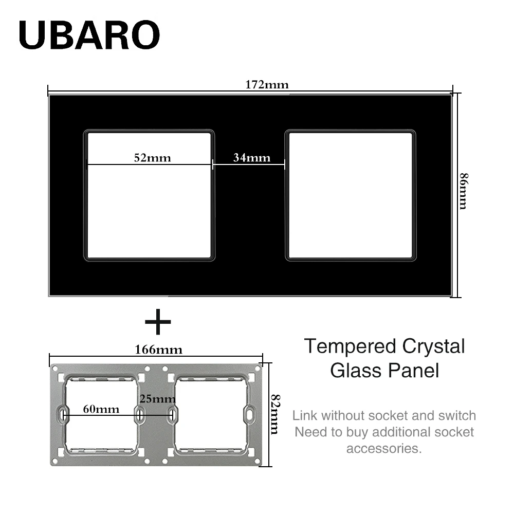 UBARO EU Standard Multi Size USB TV Computer Socket Touch Switch With Tempered Glass Frame Accessory Installation Black DIY Part
