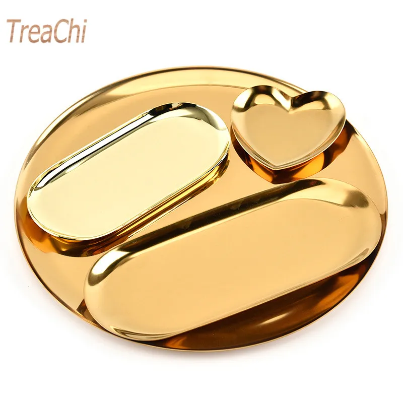 Fashion Style Stainless Steel Tray Jewelry Storage Tray Fruit Candy Plate Photography Props Home Desk Decoration