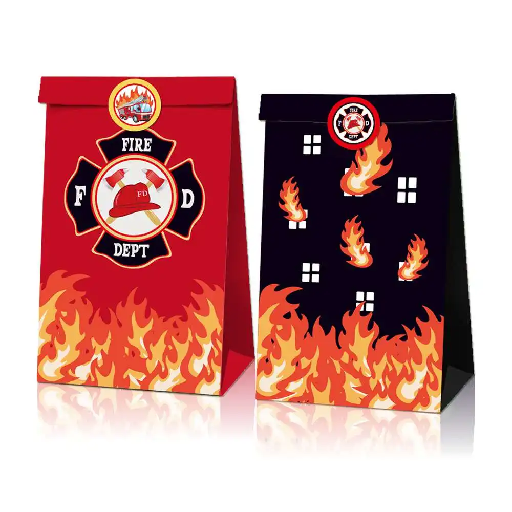 Fire Truck Candy Box With Stickers Paper Gift Candy Bag Fireman Theme Party Favors Kids Happy Birthday Baby Shower Decoration