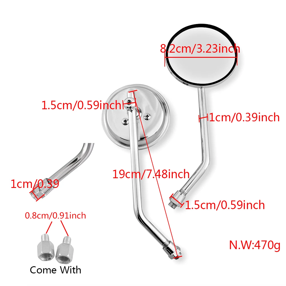 Universal motorcycle mirrors chrome round mirror motorcycle long stem for Harley ktm kawasaki yamaha suzuki Ducati Honda Aprilia