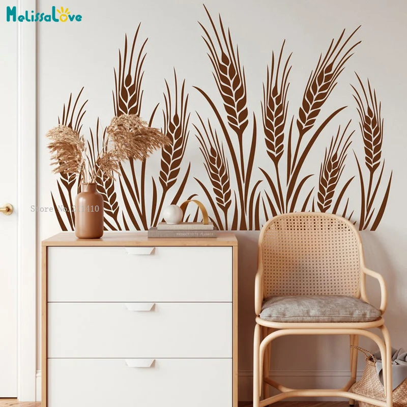 Wheat Grass Wall Decals Nature Vinyl Wheat Stalk Decor Wheat Cereal Art Plant Sticker Bedroom Kitchen Murals YT5812