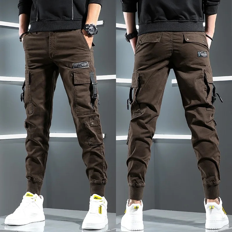 Autumn Tactical Cargo Men Streetwear Hip Hop Casual Big Pockets Gray Cotton Baggy Trousers