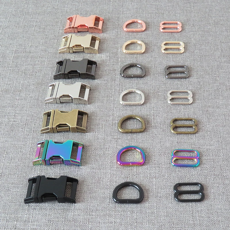 

10Sets/Lot Metal Buckles D Ring Straps Slider Adjusters Belt Loop For Dog Collar Harness Bag DIY Sewing Accessories Hardware