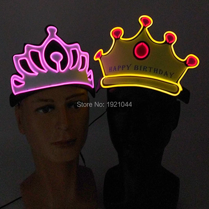 New Designed LED Crown Headwear Luminous Birthday Party Headband Costume EL Glowing Hair Hoops For Female Party Headdress