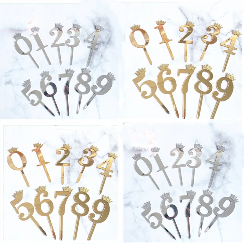 0-9 Kronen-Zahlen Happy Birthday Tortendekoration Gold Acryl Hochzeit Party Cupcake Topper für Babyparty Geschenk Dessert Dekoration – Detail 1