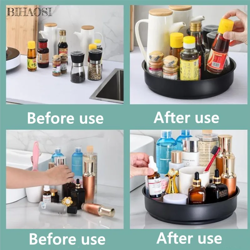 360 Rotating Tray Kitchen Storage Container Spice Jar Snack Cosmetic Stainless Steel Tray Condiment Storage Box Storage Tray