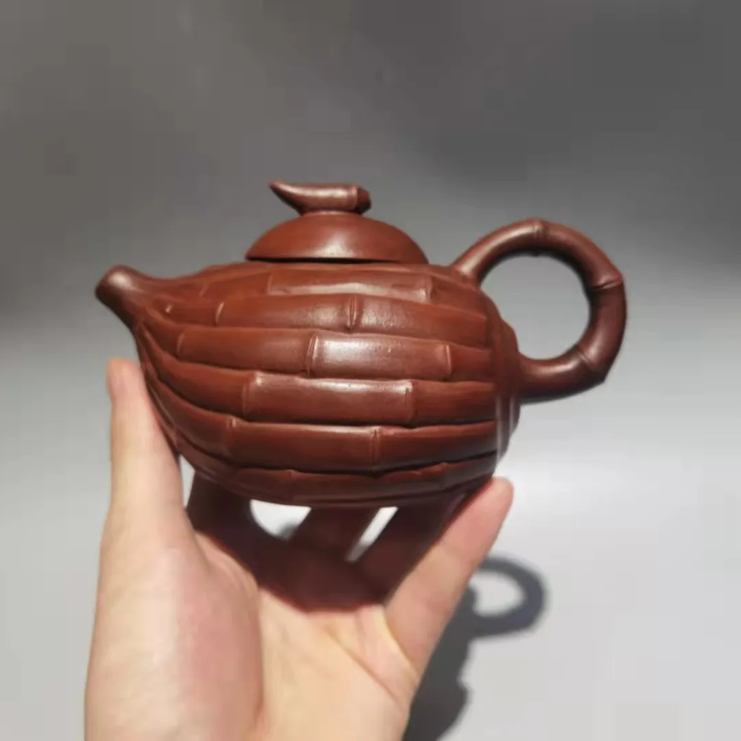 

Unique Old Chinese YiXing Handcraft puyple Clay Teapot,bamboo shape, with mark, Free shipping