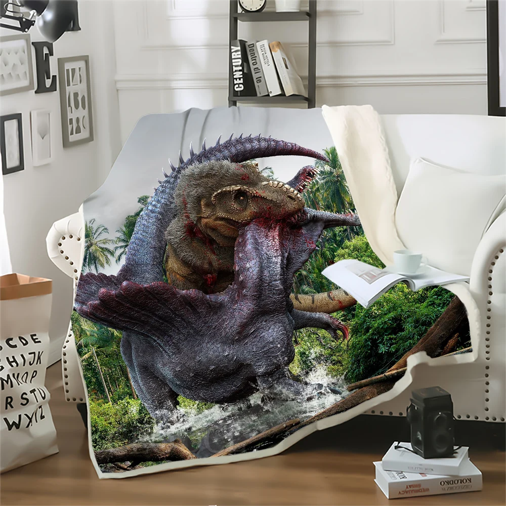 Double Layer Blanket Ferocious Jurassic Dinosaur Print Throw Blankets for Beds Teenager Home Decoration Sofa Beddings Kids Quilt