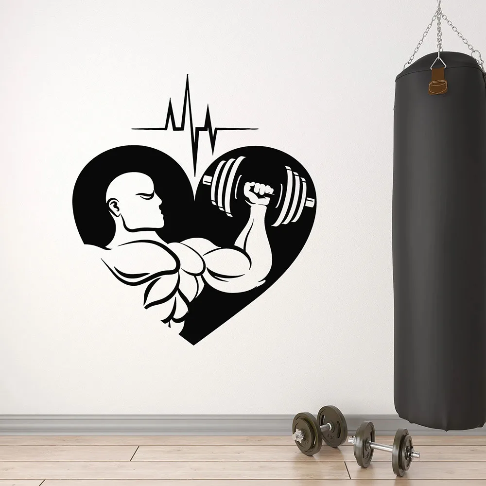 Muscles Cardio Wall Decal Fitness Club Gym Training Room Interior Decor Love Sport Door Window Vinyl Stickers Art Wallpaper Q898