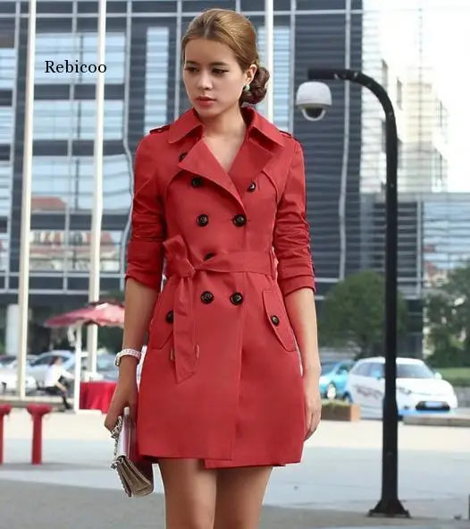 Trench Coat For Women Double Breasted Belt Slim Fit Long Spring Coat  Autumn Outerwear