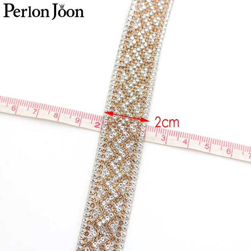 2cm width Two-color wave rhinestone trim strap hot fix color webbing Clothing bags shoes DIY decoration accessories TR129