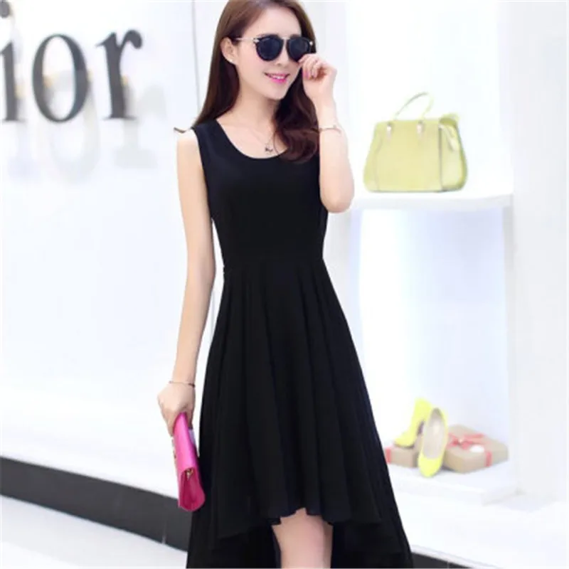 2023 Irregular Solid Sleeveless Tank Beach Summer Dress Vestidos Womens Clothing Asymmetric High Low Chiffon Dress xh151