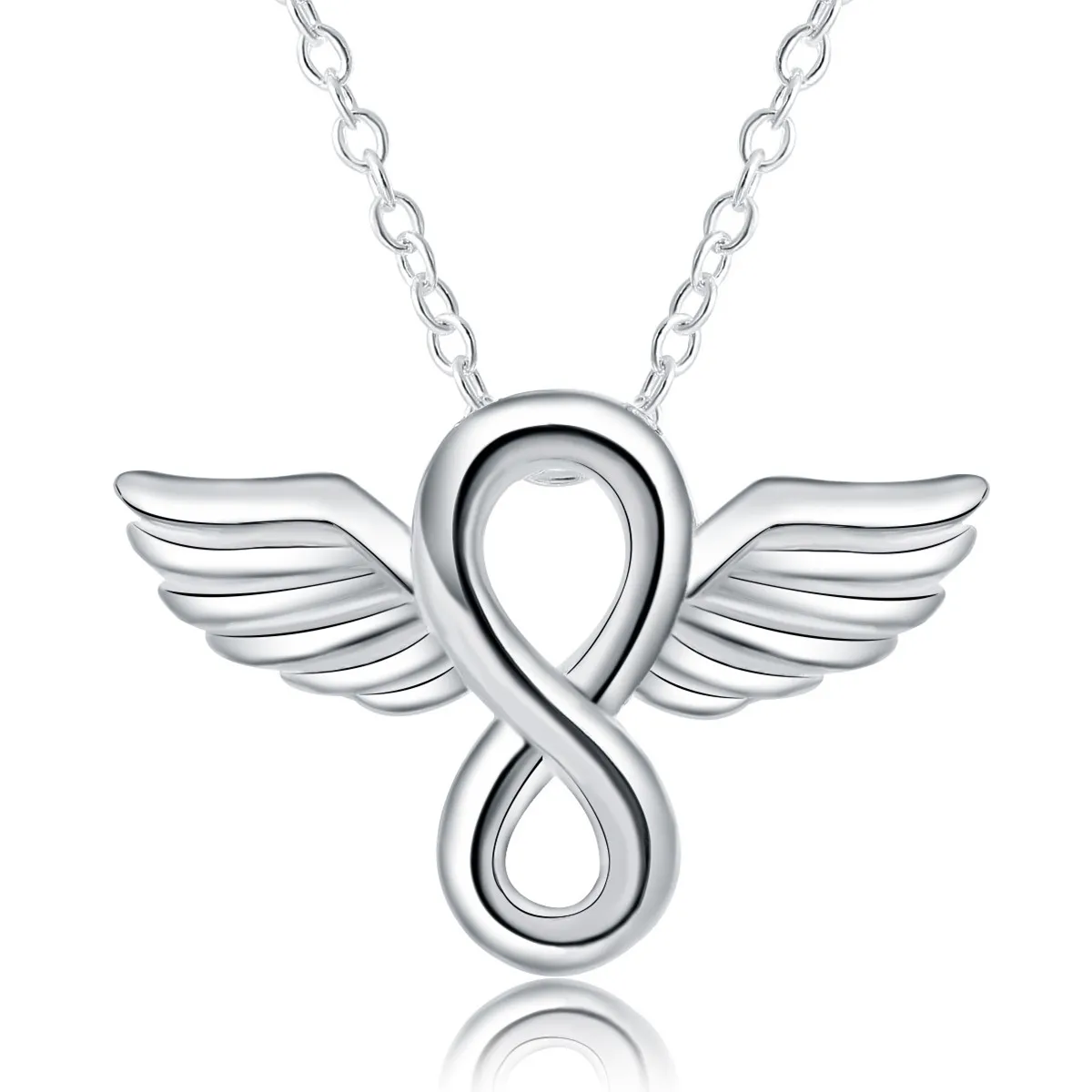 

925 Sterling Silver 18 Inch Chain Angel Heart Necklace For Woman Fashion Wedding Charm Jewelry