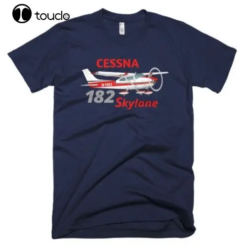 100% Cotton Print Mens Summer O-Neck Cessna 182 Skylane Airplane T-shirt - Personalized with Your N# Tee Shirt