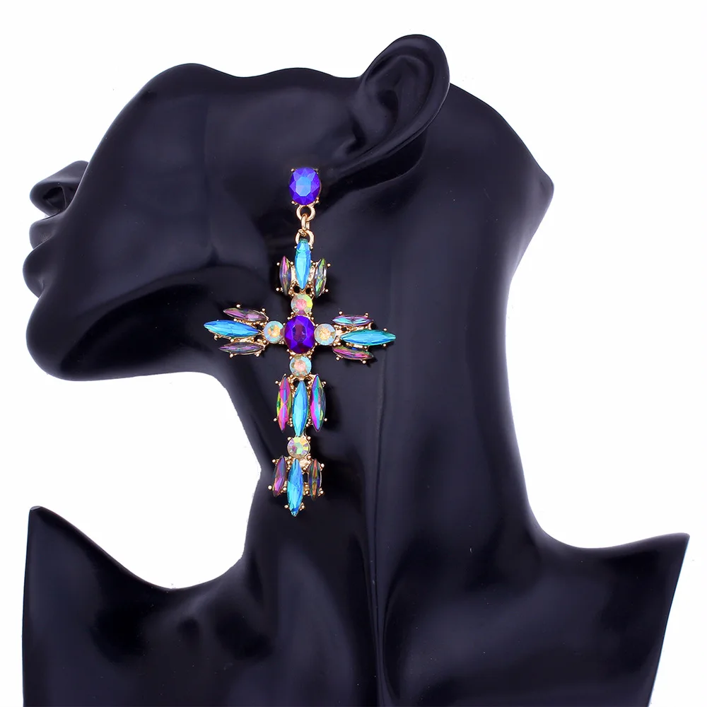 Trendy Rhinestone Cross Earrings For Women Big statement Earring 2021 crystal summer earing  fashionable fall jewelry