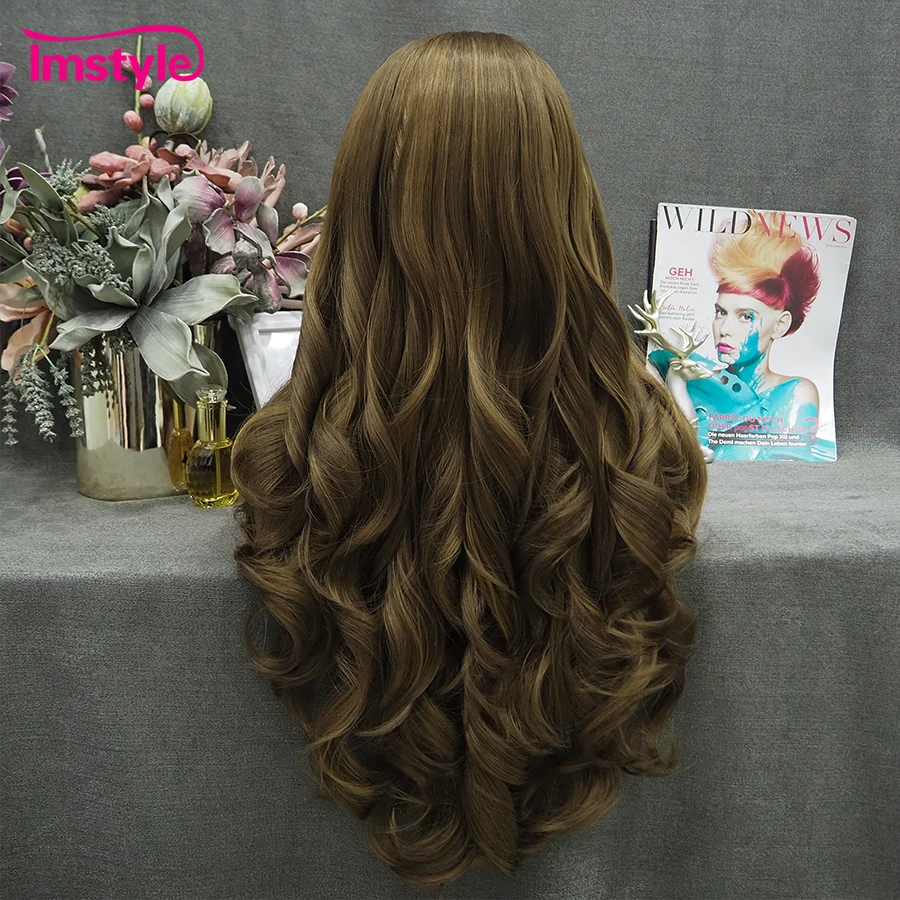 Imstyle Brown Wig Synthetic Lace Front Wig Natural Wavy Long Hair Wigs For Women Heat Resistant Fiber Golden Mixed Daily Wigs